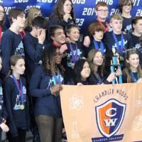 Students with their School Banner
